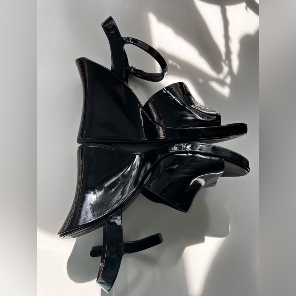 Zara Black Patent Wedge Sandals